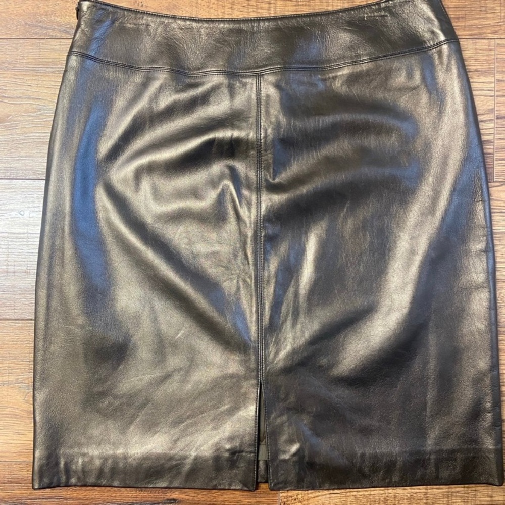 Lord & Taylor Metallic Bronze 100% Leather pencil Skirt 8 sexy Office Luxury - Picture 5 of 6